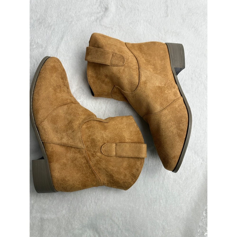 Unbranded Western Ankle Boots Women Size 41 Tan Faux Suede Low Block Heel Boots - Picture 2 of 5